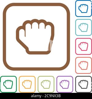 Grab cursor simple icons in color rounded square frames on white background Stock Vector