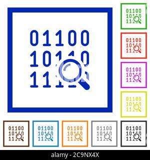 Code analysis flat color icons in square frames on white background Stock Vector