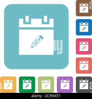 Edit schedule item white flat icons on color rounded square backgrounds Stock Vector