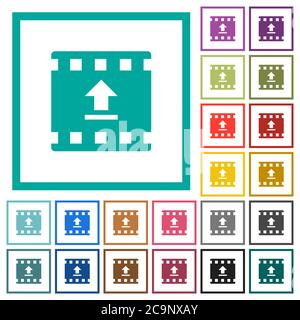 Upload movie flat color icons with quadrant frames on white background Stock Vector