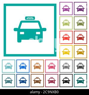 Taxi car flat color icons with quadrant frames on white background Stock Vector