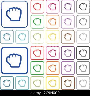 Grab cursor color flat icons in rounded square frames. Thin and thick versions included. Stock Vector