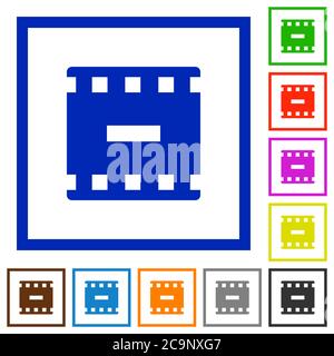 Remove movie flat color icons in square frames on white background Stock Vector