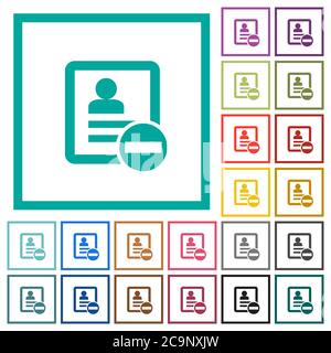Remove contact flat color icons with quadrant frames on white background Stock Vector