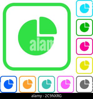 Pie chart vivid colored flat icons in curved borders on white background Stock Vector