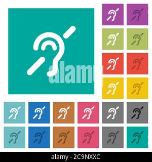 Hearing impaired multi colored flat icons on plain square backgrounds. Included white and darker icon variations for hover or active effects. Stock Vector