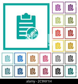 Edit note flat color icons with quadrant frames on white background Stock Vector
