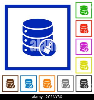 Database paste data flat color icons in square frames on white background Stock Vector
