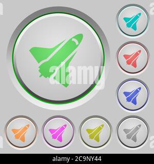Space shuttle color icons on sunk push buttons Stock Vector