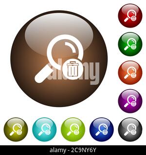Delete search white icons on round color glass buttons Stock Vector