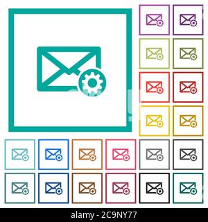 Mail settings flat color icons with quadrant frames on white background Stock Vector