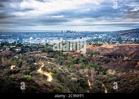 Overcast sky over Bronson Canyon in Los Angeles. California, USA Stock Photo