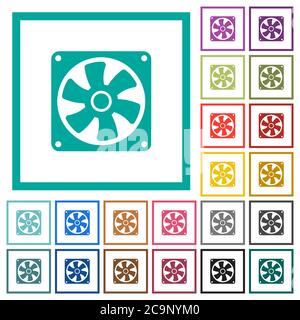 Computer fan flat color icons with quadrant frames on white background Stock Vector