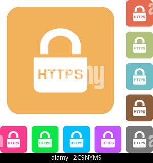 Secure https protocol flat icons on rounded square vivid color backgrounds. Stock Vector