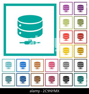 Network database flat color icons with quadrant frames on white background Stock Vector