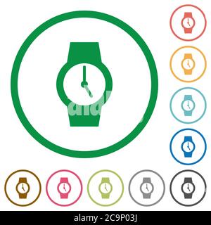 Watch flat color icons in round outlines on white background Stock Vector