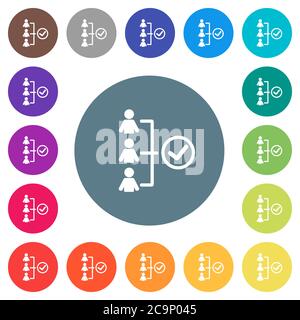 Successful teamwork flat white icons on round color backgrounds. 17 background color variations are included. Stock Vector