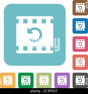 Undo movie changes white flat icons on color rounded square backgrounds Stock Vector