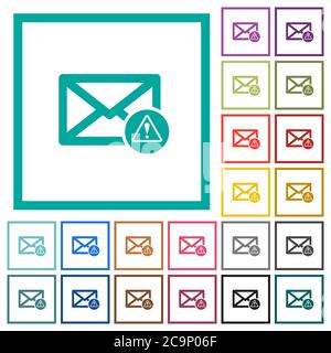 Mail warning flat color icons with quadrant frames on white background Stock Vector