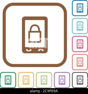 Lock mobile simple icons in color rounded square frames on white background Stock Vector