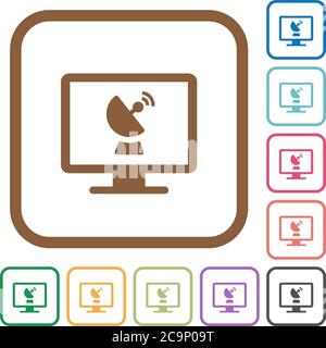 Remote desktop simple icons in color rounded square frames on white background Stock Vector