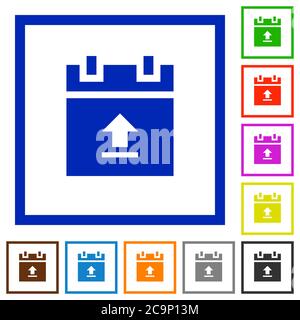 Upload schedule data flat color icons in square frames on white background Stock Vector
