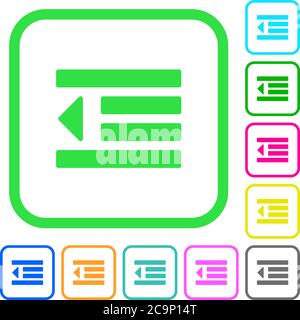 Decrease text indentation vivid colored flat icons in curved borders on white background Stock Vector
