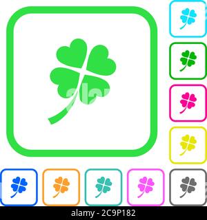 Four leaf clover vivid colored flat icons in curved borders on white background Stock Vector