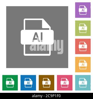 AI file format flat icons on simple color square backgrounds Stock Vector