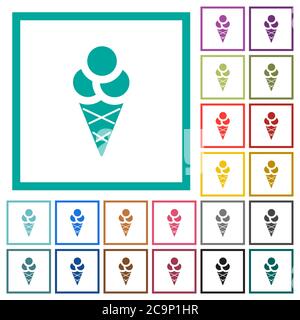 Ice cream flat color icons with quadrant frames on white background Stock Vector