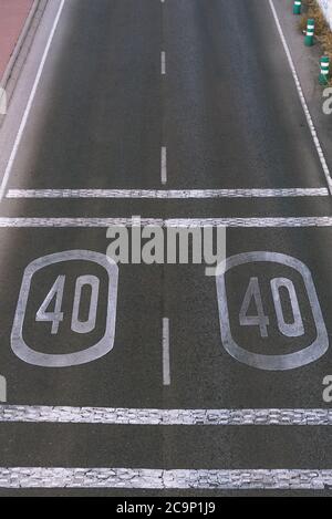 road sign 40 two lanes Stock Photo