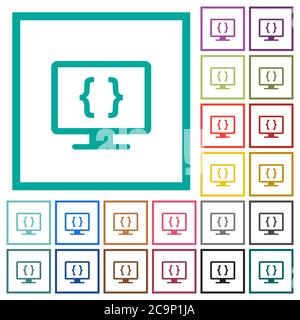Developing application flat color icons with quadrant frames on white background Stock Vector