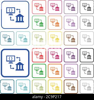Open banking API color flat icons in rounded square frames. Thin and thick versions included. Stock Vector