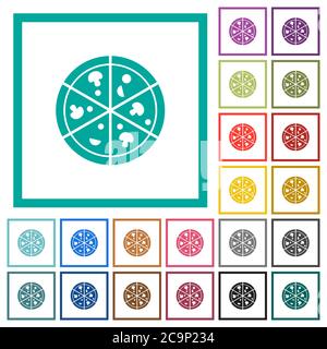 Pizza flat color icons with quadrant frames on white background Stock Vector
