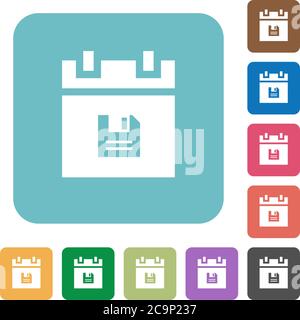 Save schedule data white flat icons on color rounded square backgrounds Stock Vector