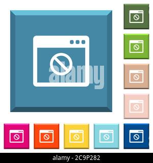 Disabled application white icons on edged square buttons in various trendy colors Stock Vector