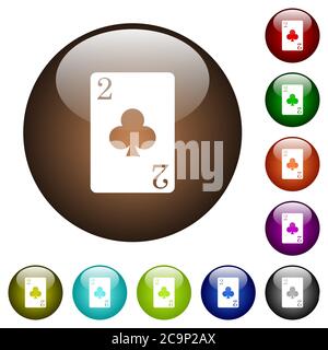 Two of clubs card white icons on round color glass buttons Stock Vector
