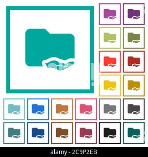 Shared folder flat color icons with quadrant frames on white background Stock Vector