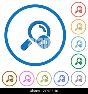 Search statistics flat color vector icons with shadows in round outlines on white background Stock Vector