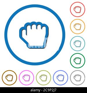 Grab cursor flat color vector icons with shadows in round outlines on white background Stock Vector