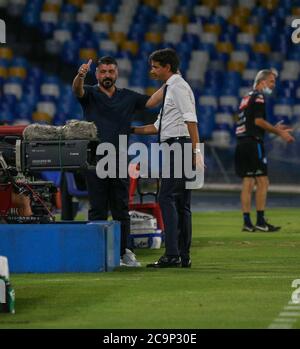 Naples, Campania, Italy. 1st Aug, 2020. During the Italian Serie A Football match SSC Napoli vs US Lazio on august 01, 2020 at the San Paolo stadium in Naples.In picture: Gattuso Credit: Fabio Sasso/ZUMA Wire/Alamy Live News Stock Photo