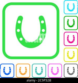 Horseshoe vivid colored flat icons in curved borders on white background Stock Vector