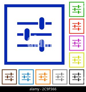 Adjustment flat color icons in square frames on white background Stock Vector