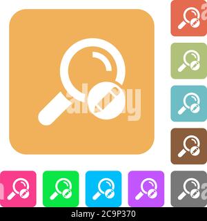 Edit search terms flat icons on rounded square vivid color backgrounds. Stock Vector