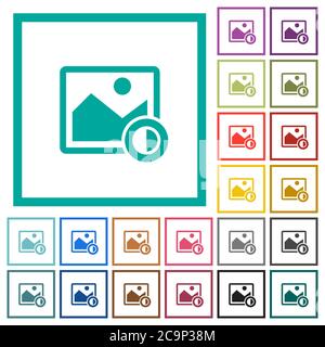 Adjust image contrast flat color icons with quadrant frames on white background Stock Vector