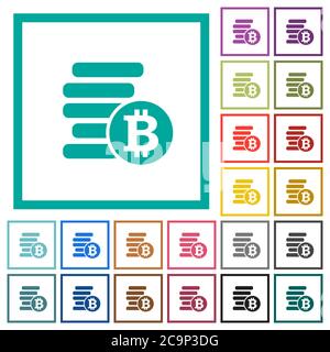 Bitcoins flat color icons with quadrant frames on white background ...