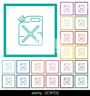 Gas can flat color icons with quadrant frames on white background Stock Vector