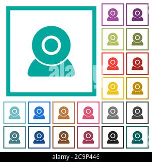 Webcam flat color icons with quadrant frames on white background Stock Vector