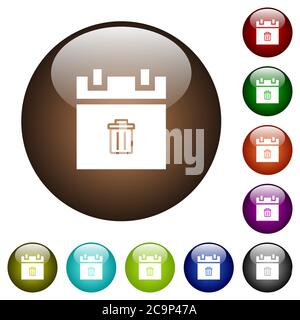 Delete schedule item white icons on round color glass buttons Stock Vector