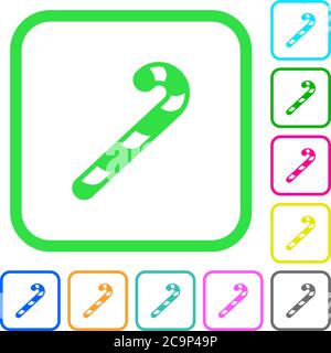 Candy canes vivid colored flat icons in curved borders on white background Stock Vector